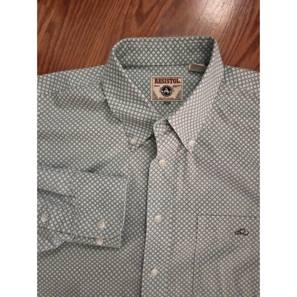 Resistol Mens Large Green Geometric Diamond Print Cotton Western Button Down